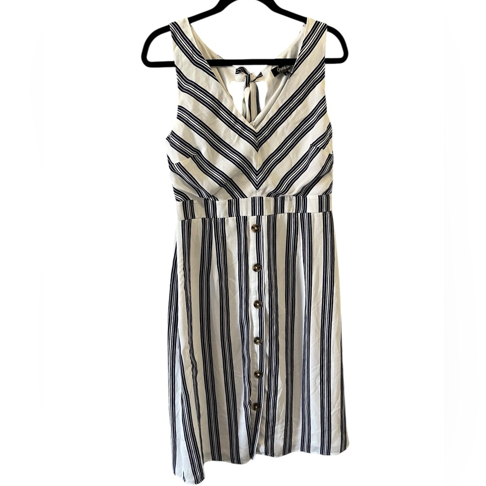 Crystal Sky Striped Dress navy‎ blue and white size large boxBM
